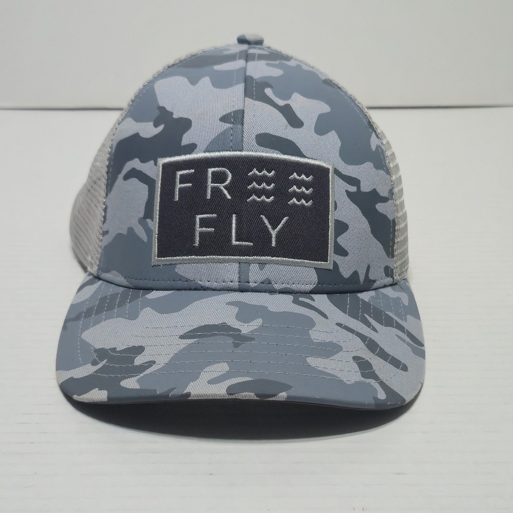 Free Fly Mens Camo Trucker Hat Blue Gray Camouflage Mesh Snapback Fishing Cap